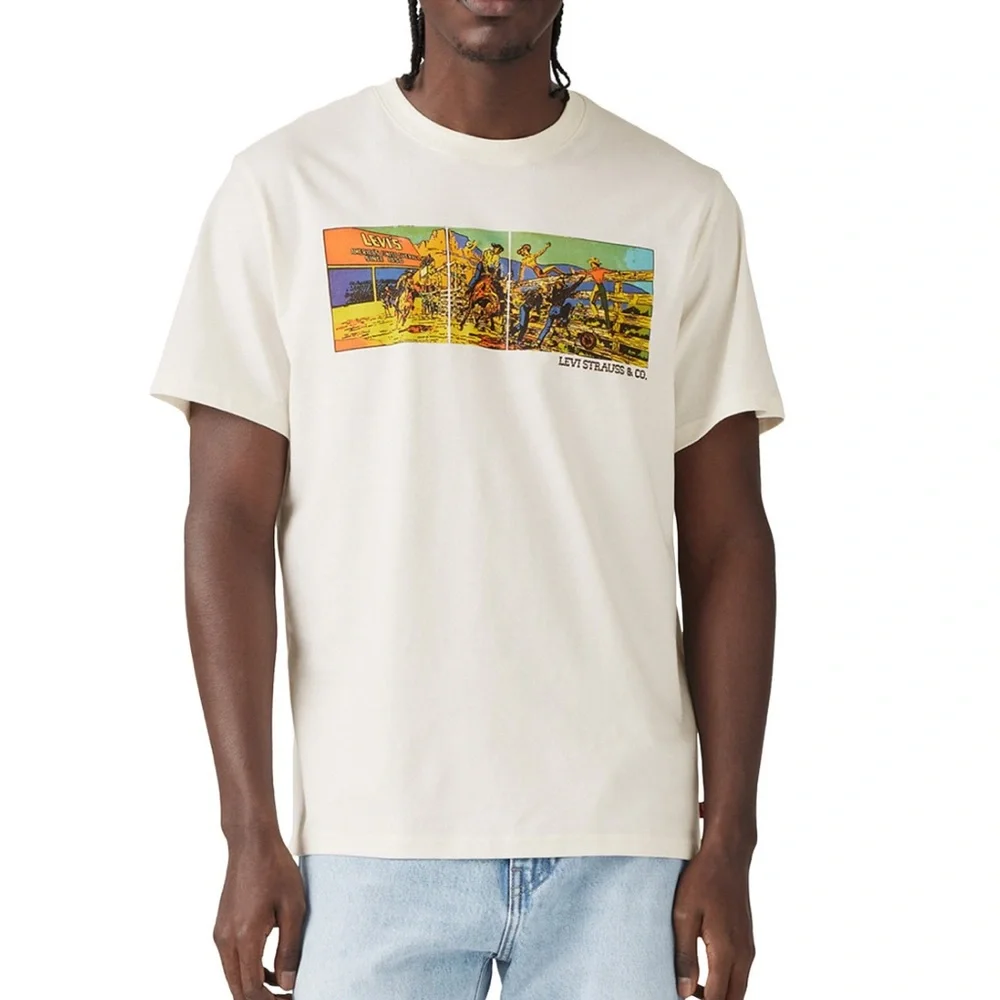 Levi's Cream Short Sleeve Tee with Vintage Multi-Color Graphic